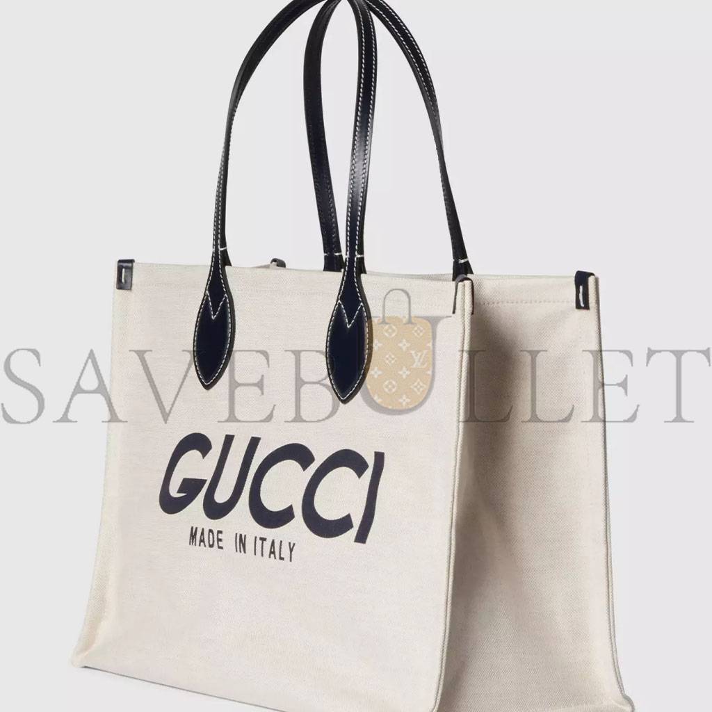 GUCCI PRINT TOTE BAG NEW BEIGE CANVAS BLACK 772176 (41*19*18cm)